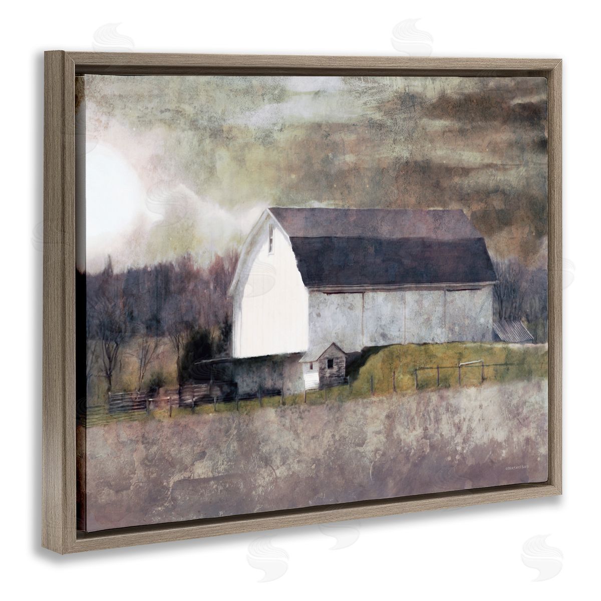 Stormy Sky Country Farm Barn Brown Floating Frame Canvas Wall Art, Home Decor by Bluebird Barn
