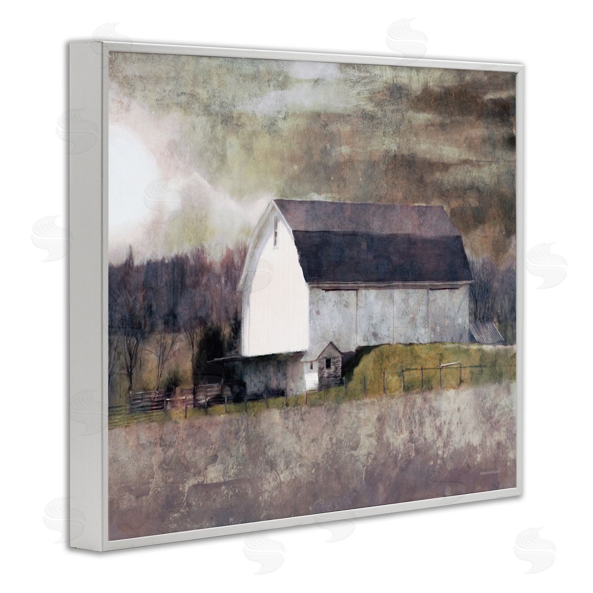 Stormy Sky Country Farm Barn White Frame Print Wall Art, Home Decor by Bluebird Barn