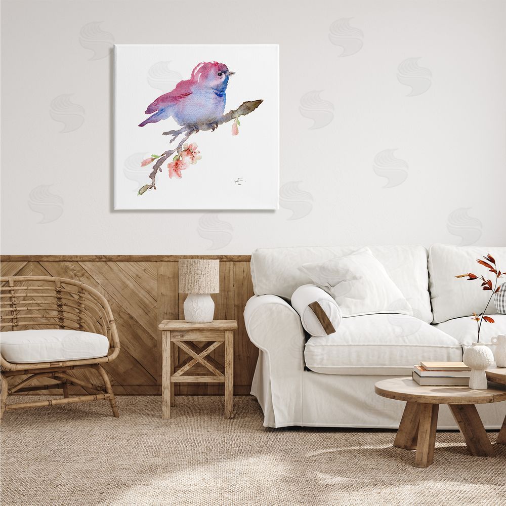 Verbrugge Watercolor Baby Bird Blooming Spring Blossom Tree Branch  Canvas Wall Art in Room