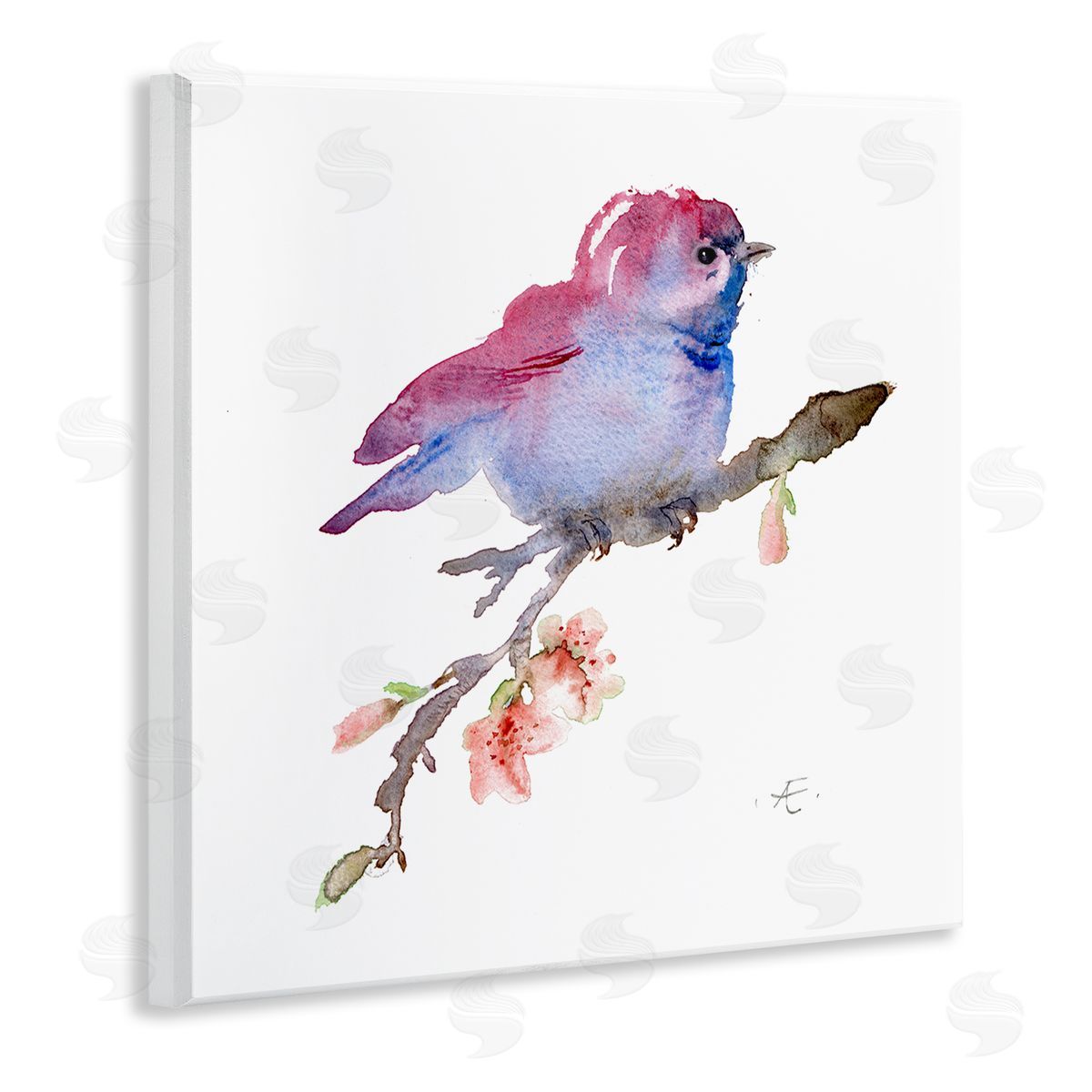 Verbrugge Watercolor Baby Bird Blooming Spring Blossom Tree Branch  Wooden Wall Plaque Art Print