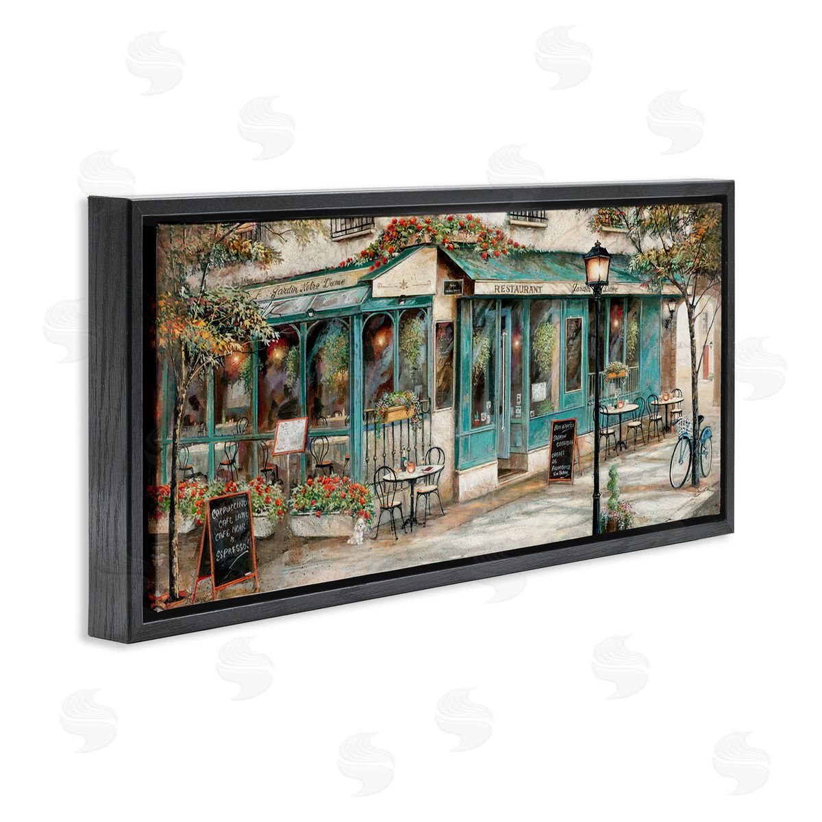 European City Streets Café Scene Black Floating Frame Canvas Wall Art, Home Decor by Ruane Manning