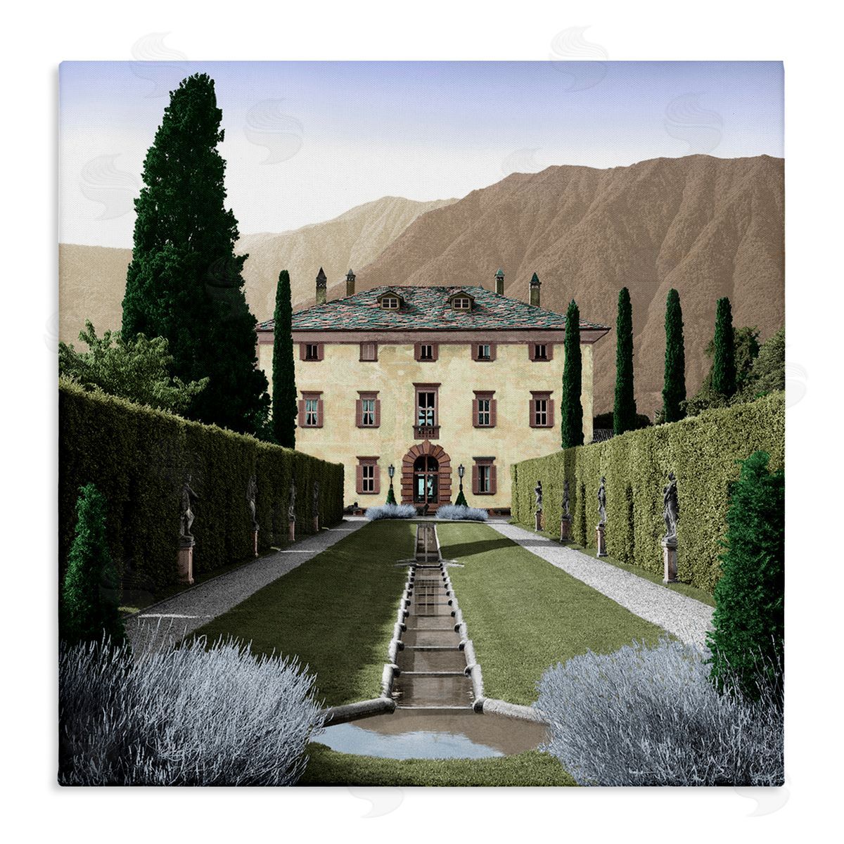 Alan Blaustein Classic European Villa Courtyard Cliffside Mansion Architecture Stretched Canvas Wall Art Print