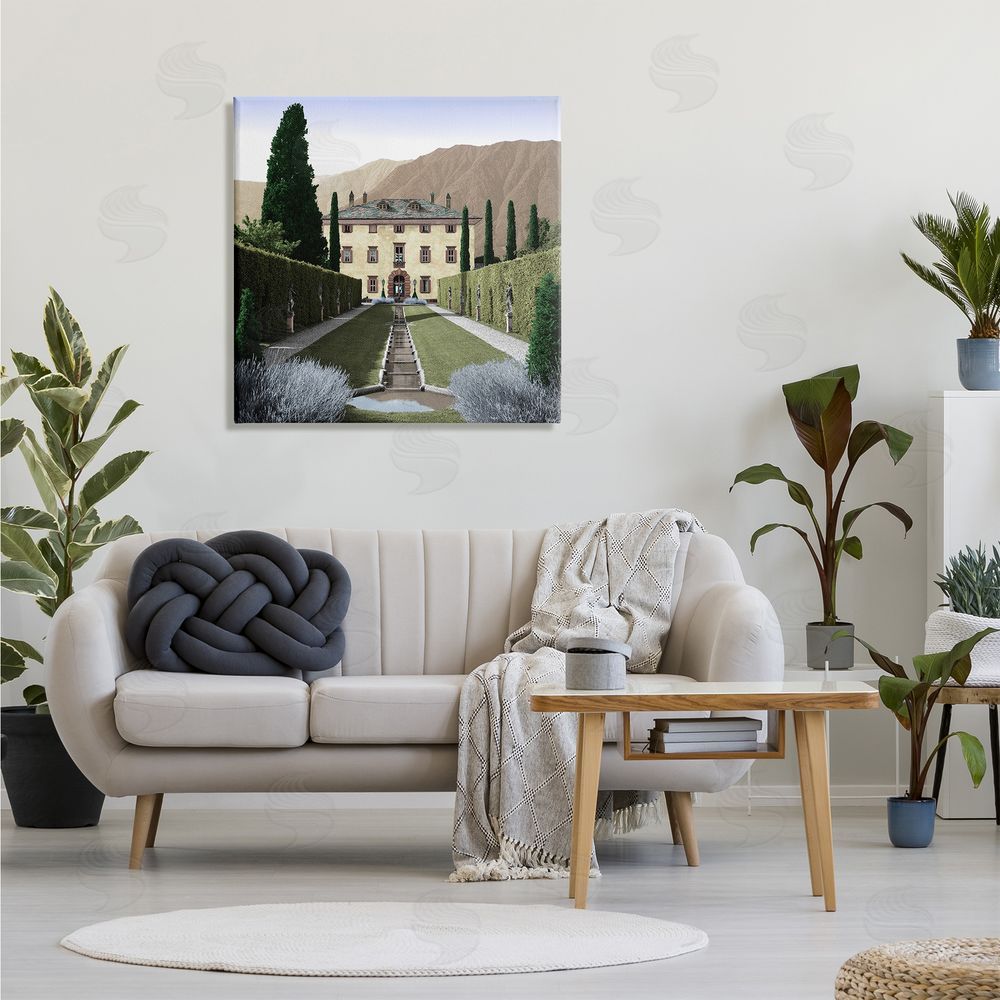 Alan Blaustein Classic European Villa Courtyard Cliffside Mansion Architecture Canvas Wall Art in Room