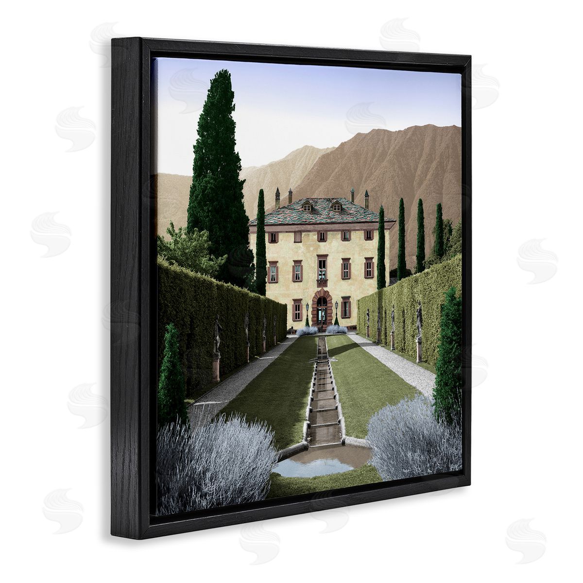 Alan Blaustein Classic European Villa Courtyard Cliffside Mansion Architecture Black Floating Frame Canvas Wall Art Print