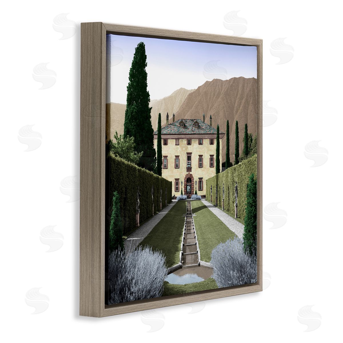 Alan Blaustein Classic European Villa Courtyard Cliffside Mansion Architecture Brown Floating Frame Canvas Wall Art Print