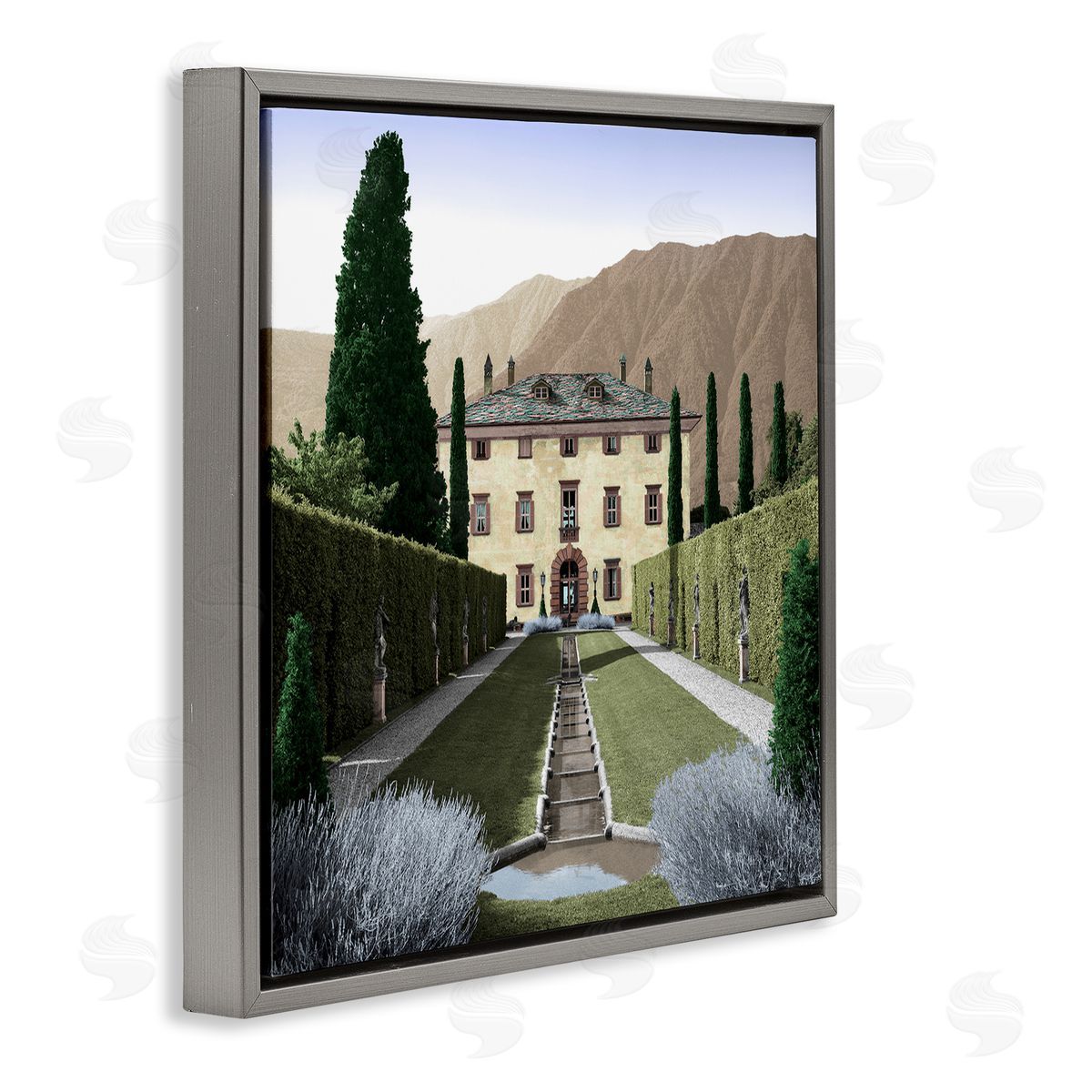 Alan Blaustein Classic European Villa Courtyard Cliffside Mansion Architecture Gray Floating Frame Canvas Wall Art Print