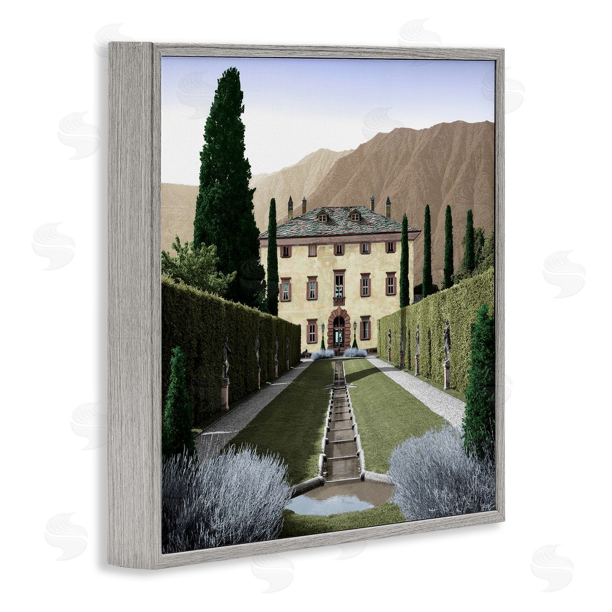 Alan Blaustein Classic European Villa Courtyard Cliffside Mansion Architecture Gray Framed Glicee Wall Art Print