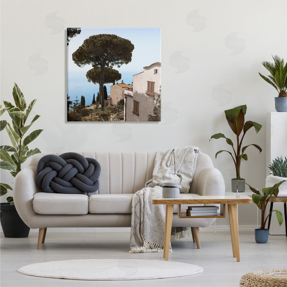 Alan Blaustein Traditional Mountainside European Villa Architecture Clear Blue Sky Canvas Wall Art in Room