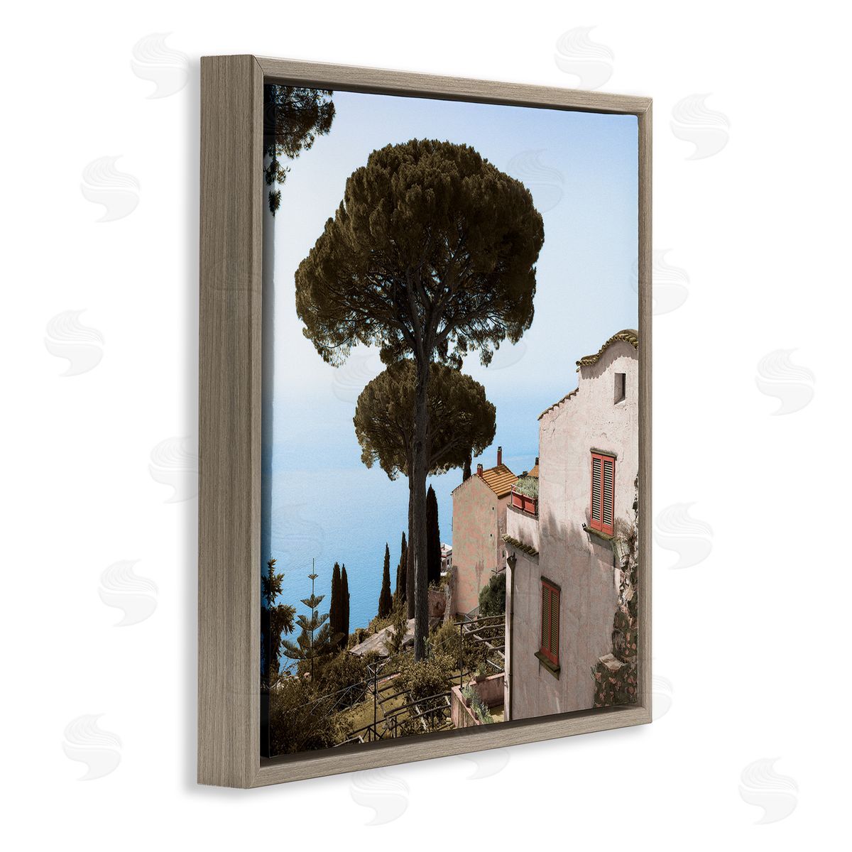 Alan Blaustein Traditional Mountainside European Villa Architecture Clear Blue Sky Brown Floating Frame Canvas Wall Art Print