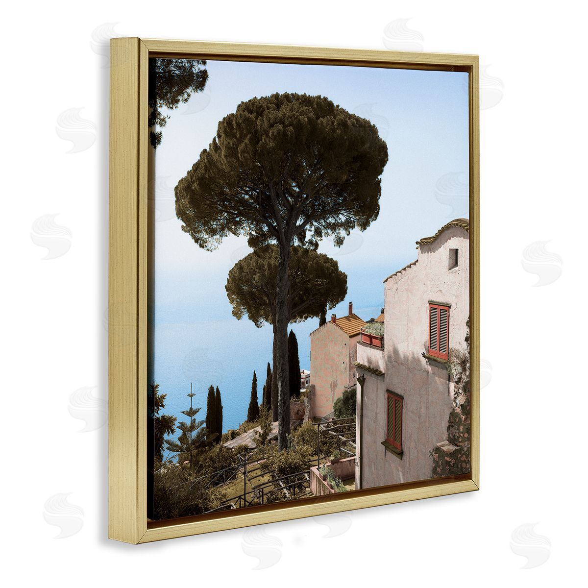 Alan Blaustein Traditional Mountainside European Villa Architecture Clear Blue Sky Gold Floating Frame Canvas Wall Art Print