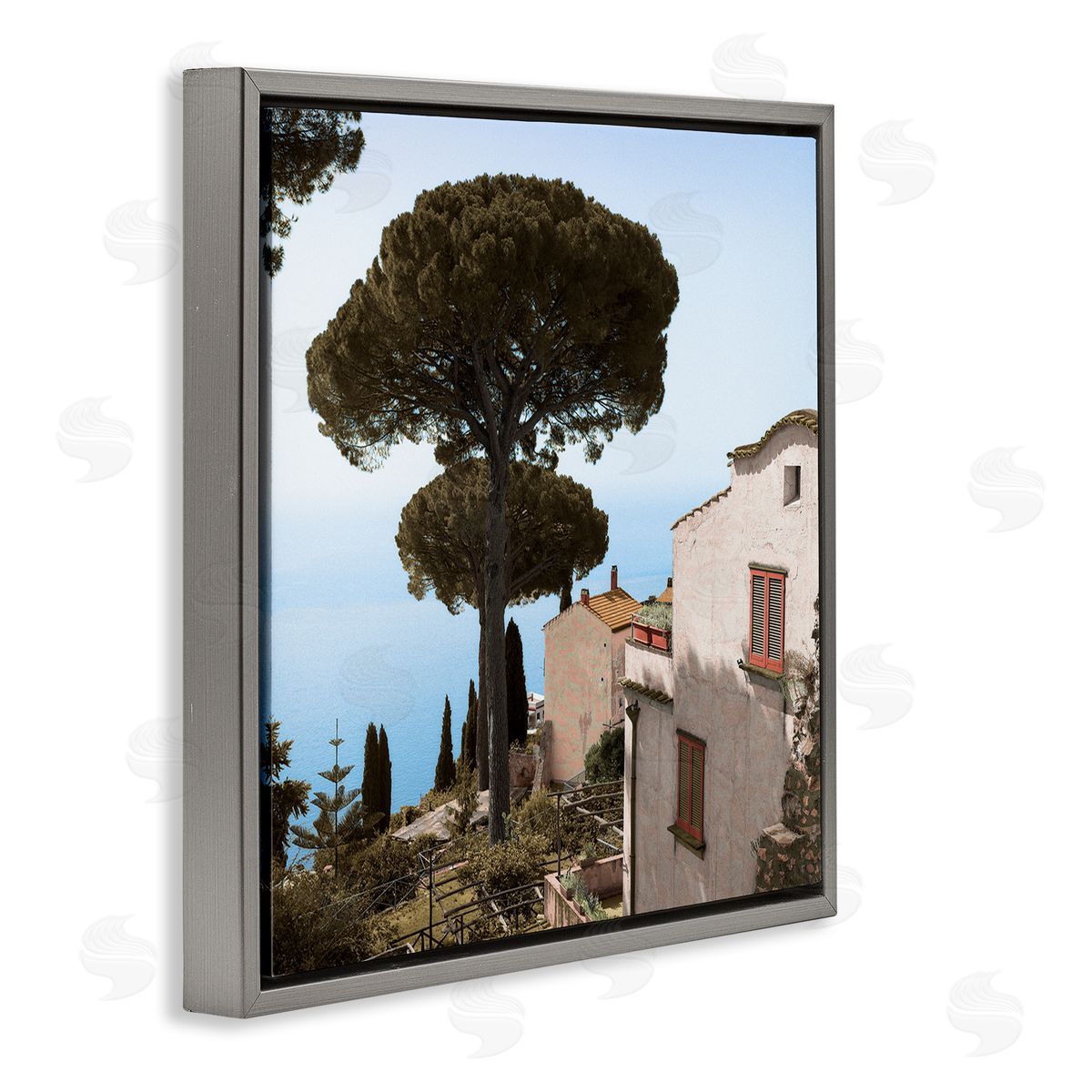 Alan Blaustein Traditional Mountainside European Villa Architecture Clear Blue Sky Gray Floating Frame Canvas Wall Art Print