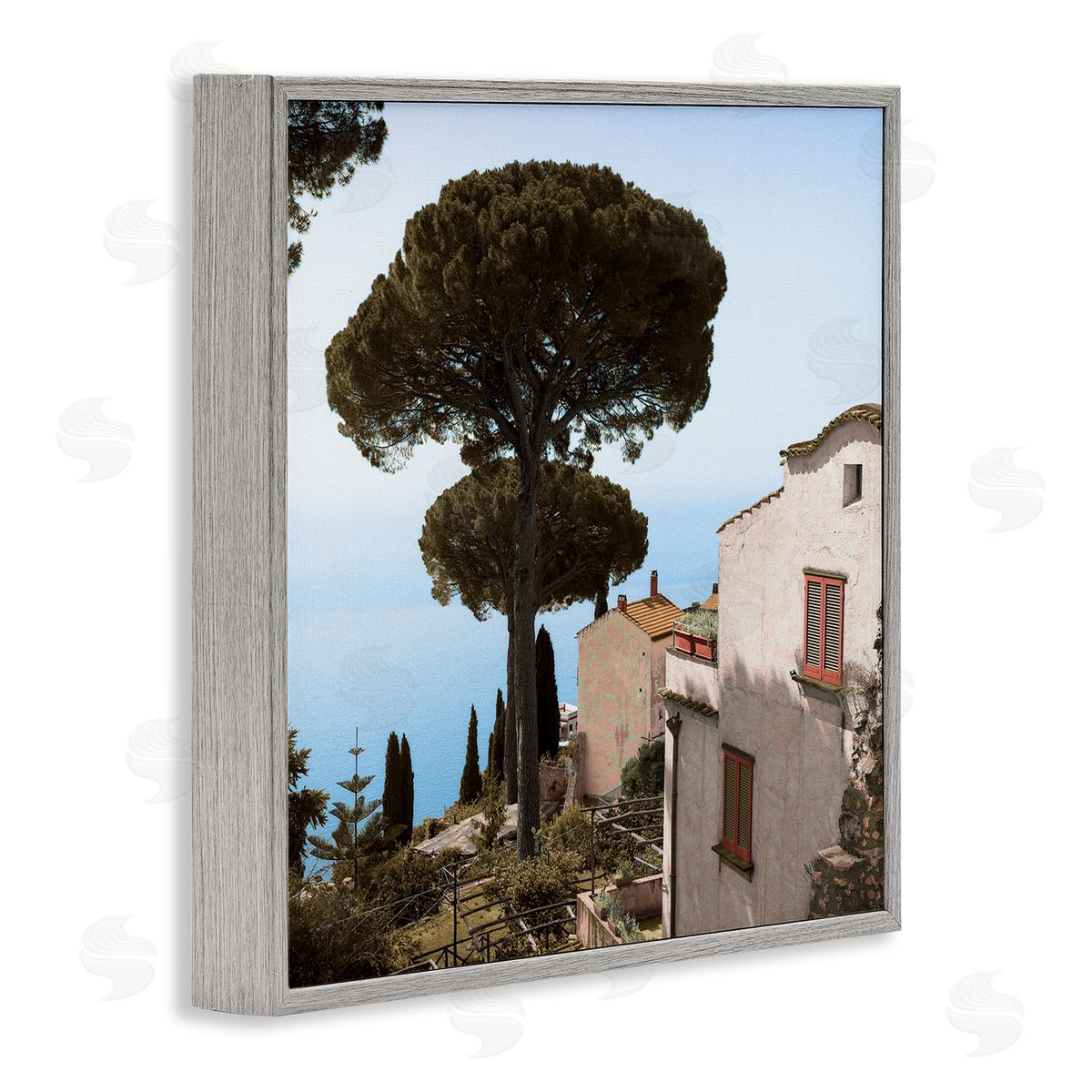 Alan Blaustein Traditional Mountainside European Villa Architecture Clear Blue Sky Gray Framed Glicee Wall Art Print