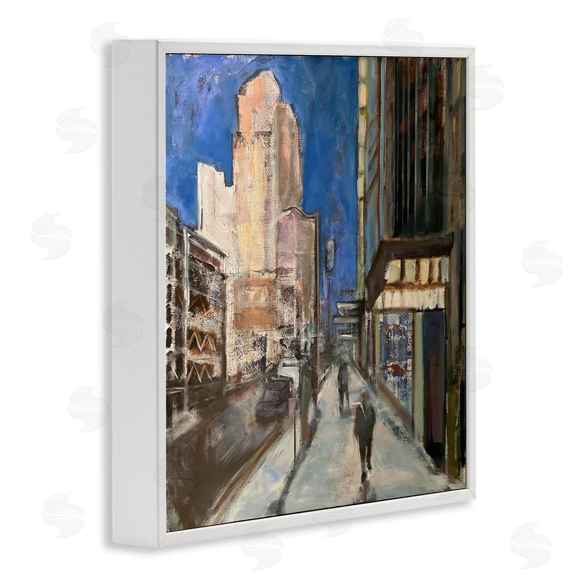 Susanne Marie Abstract Figures Walking Urban City Streets Blue Sky White Framed Glicee Wall Art Print