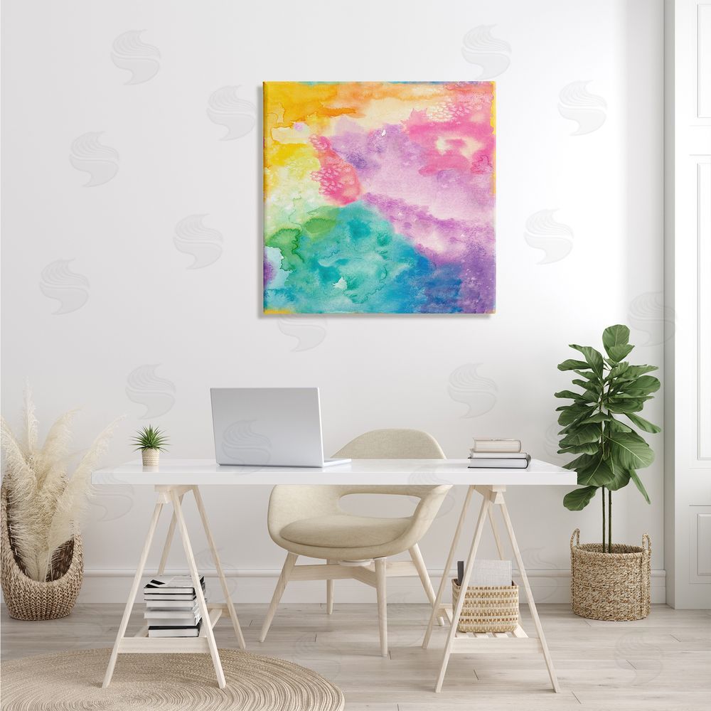 Nola James Fluid Abstract Watercolor Paint Rainbow Ombre Pattern Canvas Wall Art in Room