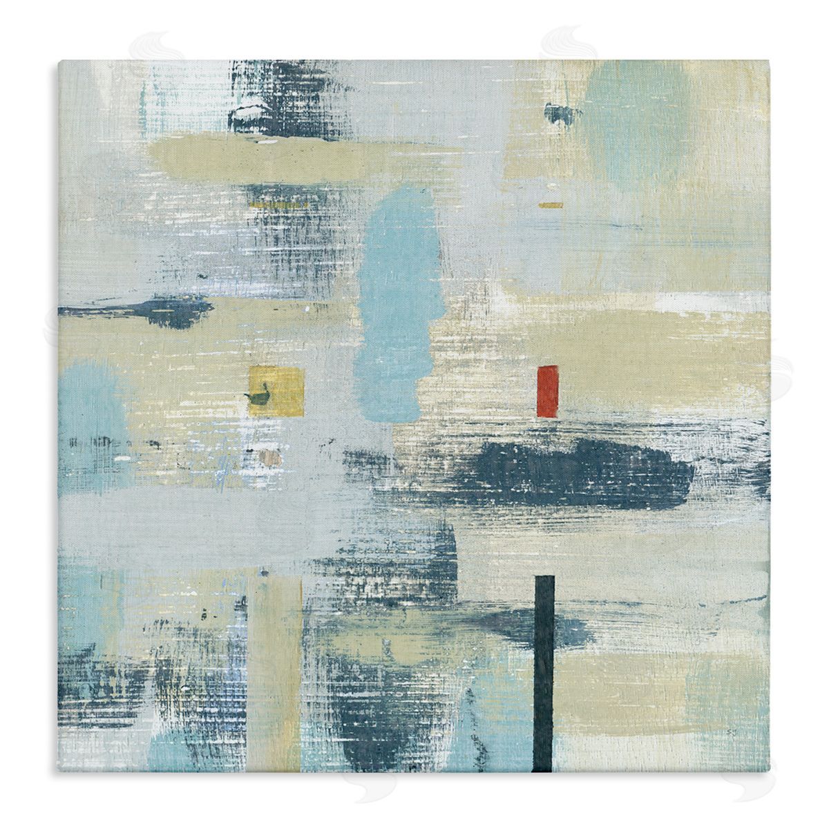 Susan Jill Abstract Paint Stroke Collage Blue Beige Woven Pattern Stretched Canvas Wall Art Print