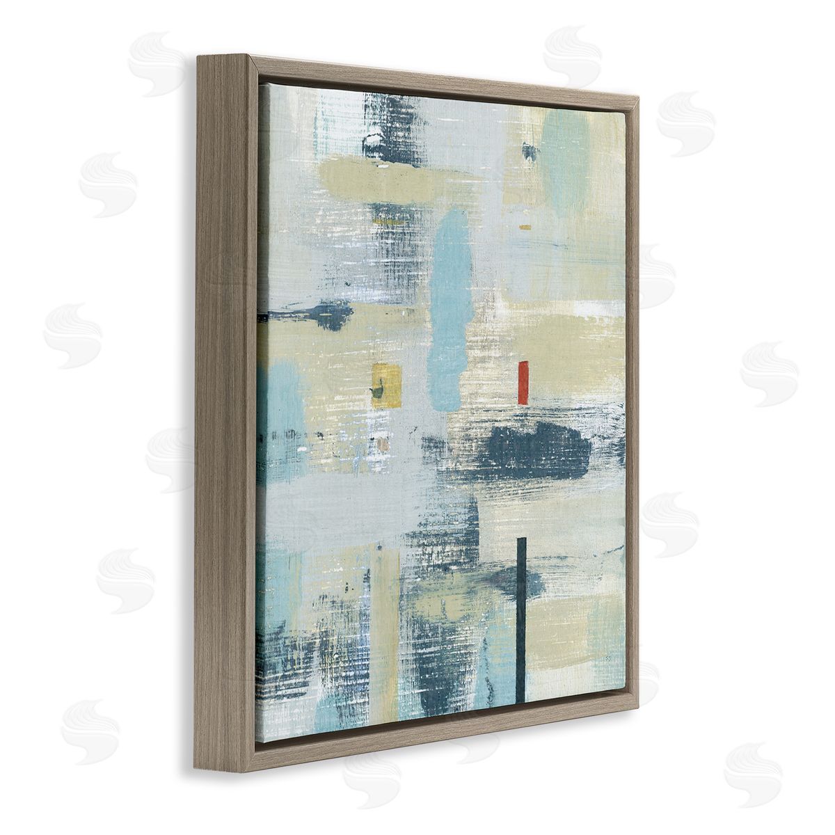 Susan Jill Abstract Paint Stroke Collage Blue Beige Woven Pattern Brown Floating Frame Canvas Wall Art Print