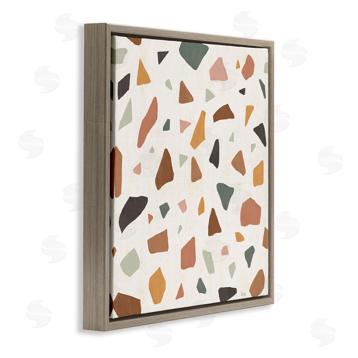 Veronique Charron Abstract Confetti Rock Shapes Neutral Brown Orange Grey Brown Floating Frame Canvas Wall Art Print