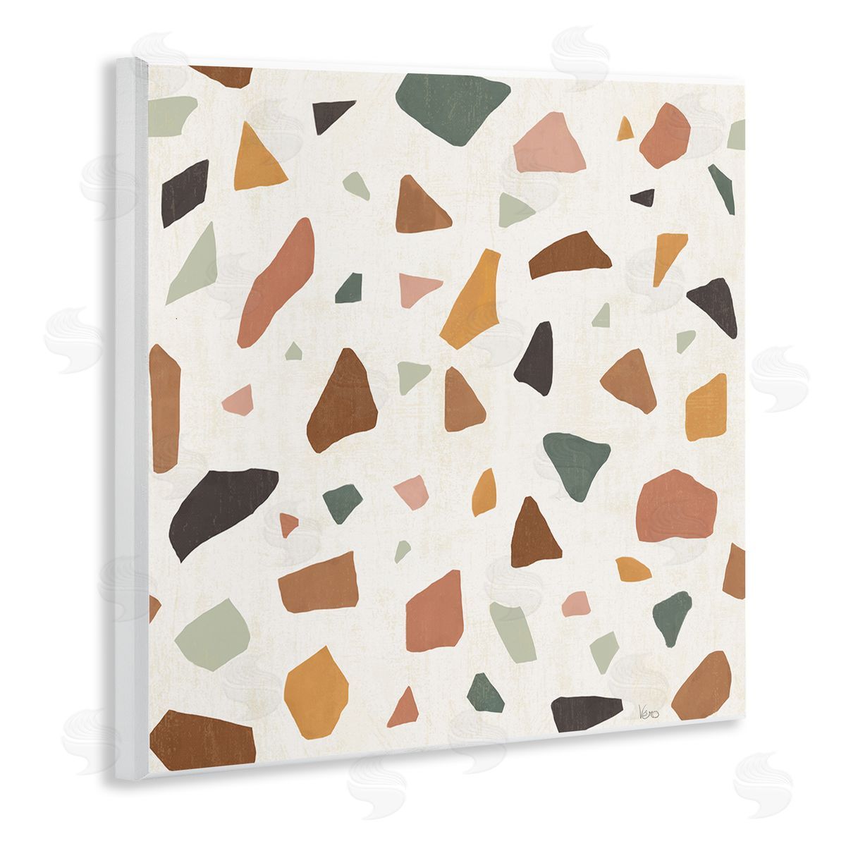 Veronique Charron Abstract Confetti Rock Shapes Neutral Brown Orange Grey Wooden Wall Plaque Art Print