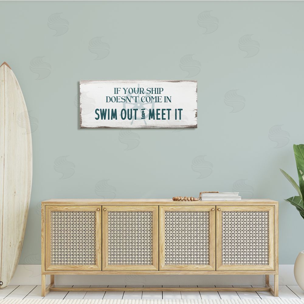 Stupell Studio Ship Swim Out Meet It Sign Nautical Wheel