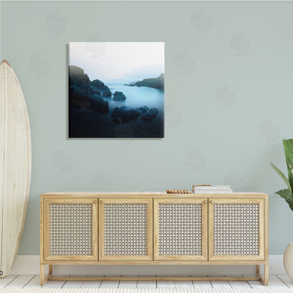 Ian Winstanley Blue Ocean Cove Cliff Landscape Morning Misty Sky Canvas Wall Art in Room