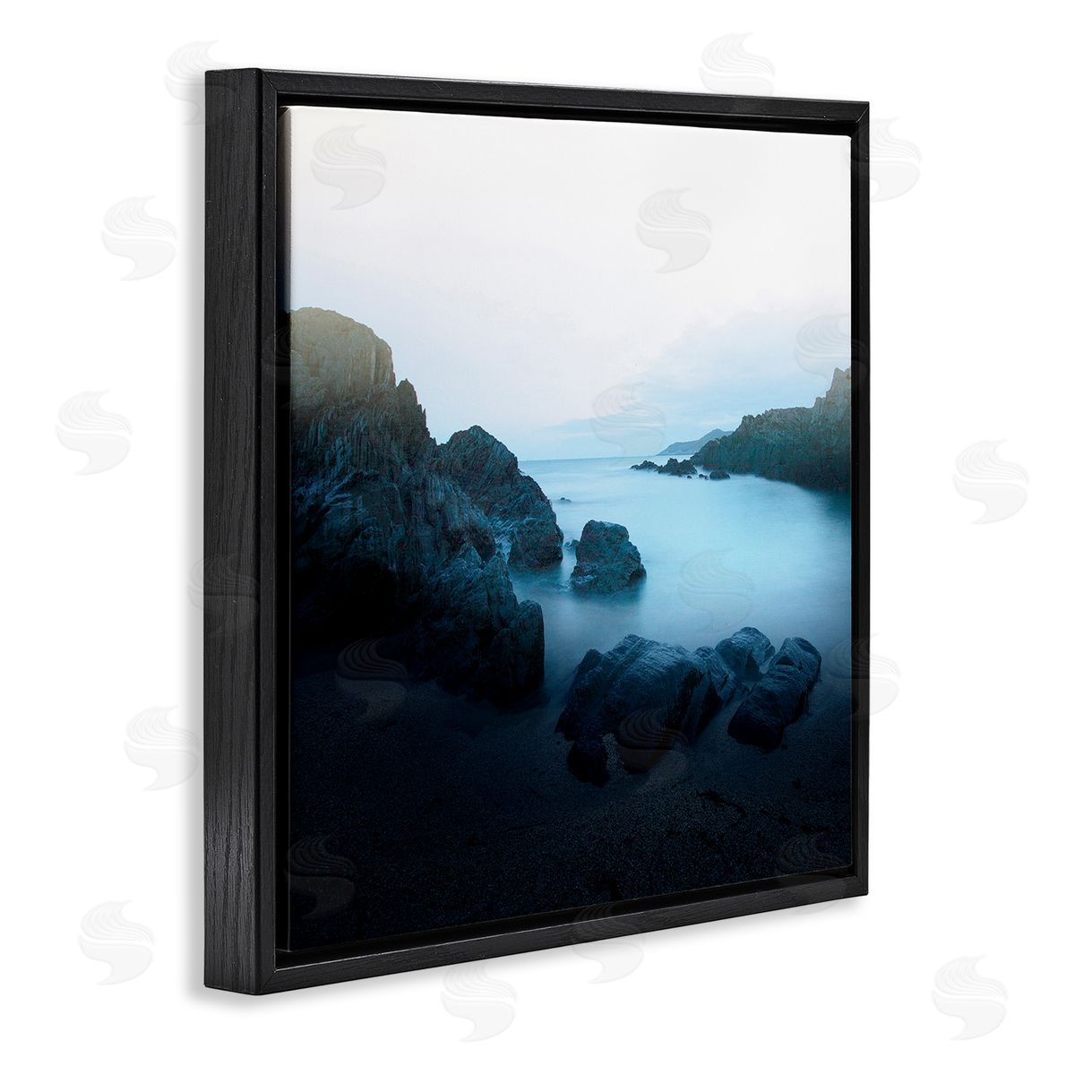 Ian Winstanley Blue Ocean Cove Cliff Landscape Morning Misty Sky Black Floating Frame Canvas Wall Art Print