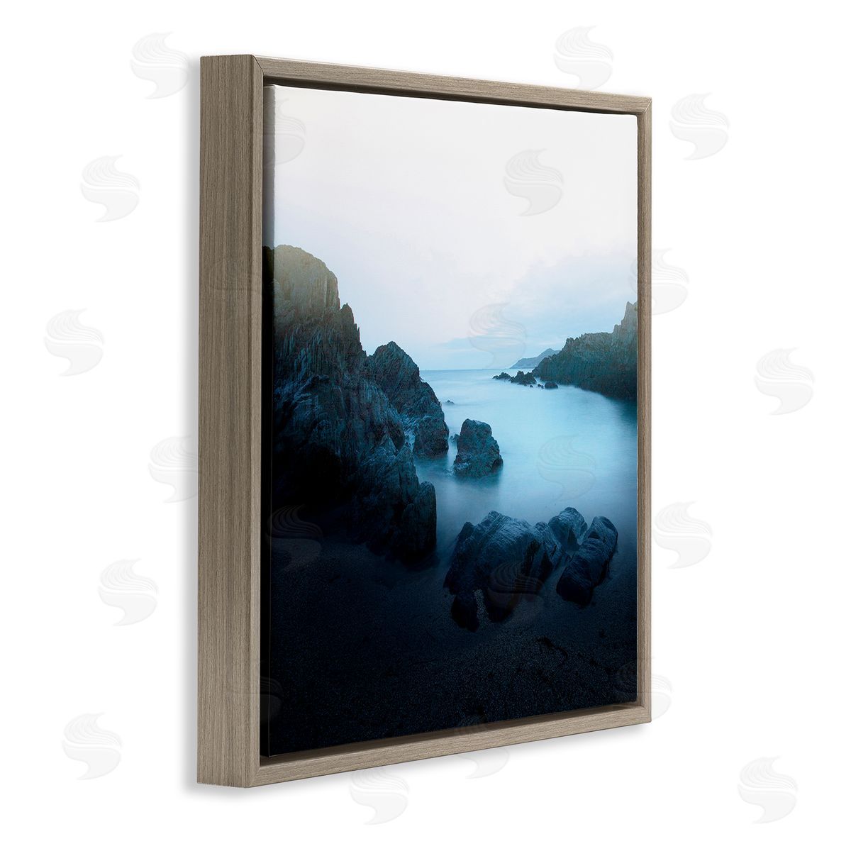 Ian Winstanley Blue Ocean Cove Cliff Landscape Morning Misty Sky Brown Floating Frame Canvas Wall Art Print