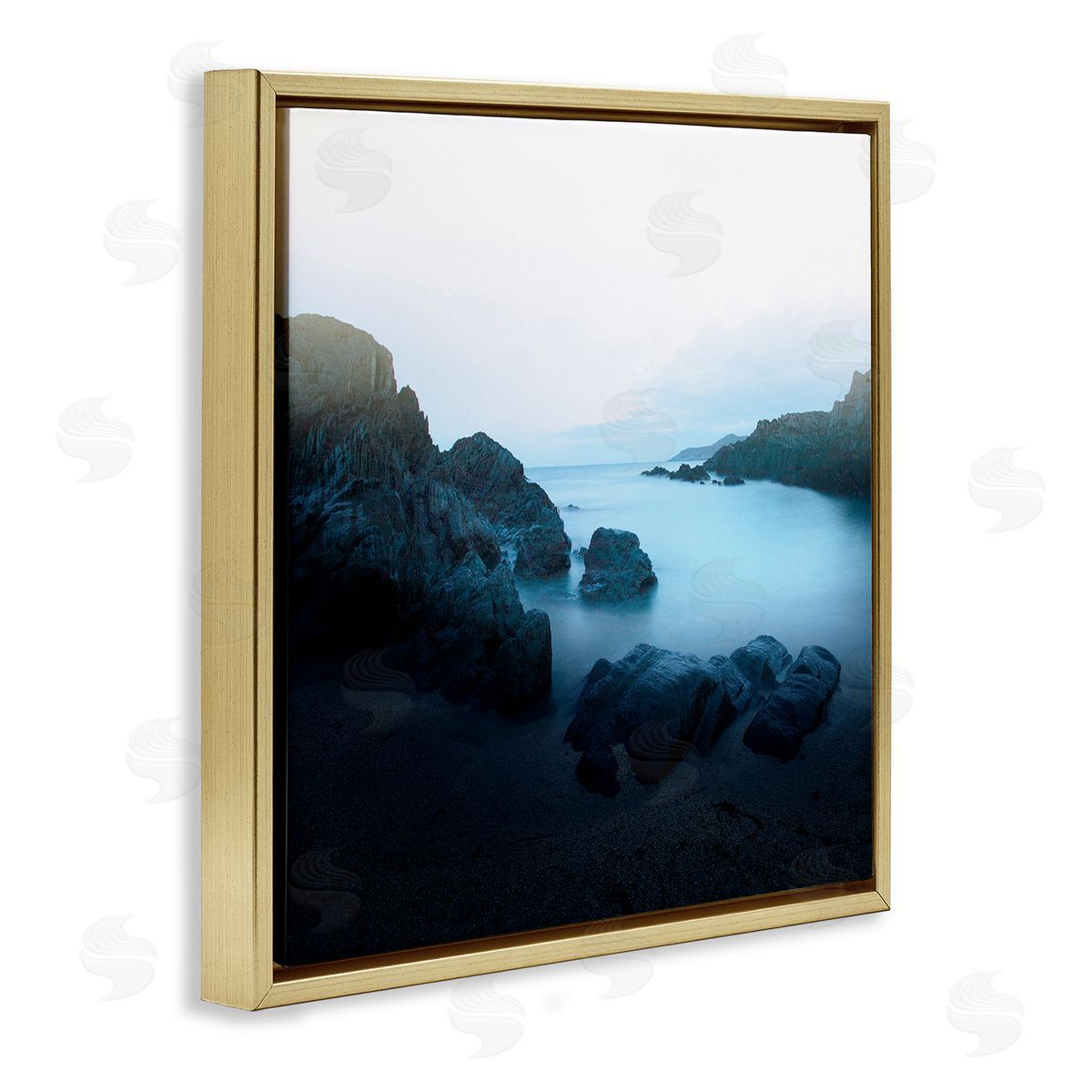 Ian Winstanley Blue Ocean Cove Cliff Landscape Morning Misty Sky Gold Floating Frame Canvas Wall Art Print