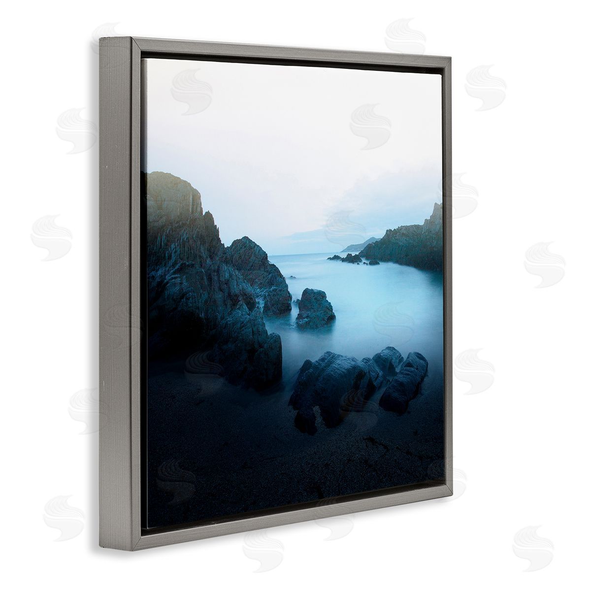 Ian Winstanley Blue Ocean Cove Cliff Landscape Morning Misty Sky Gray Floating Frame Canvas Wall Art Print