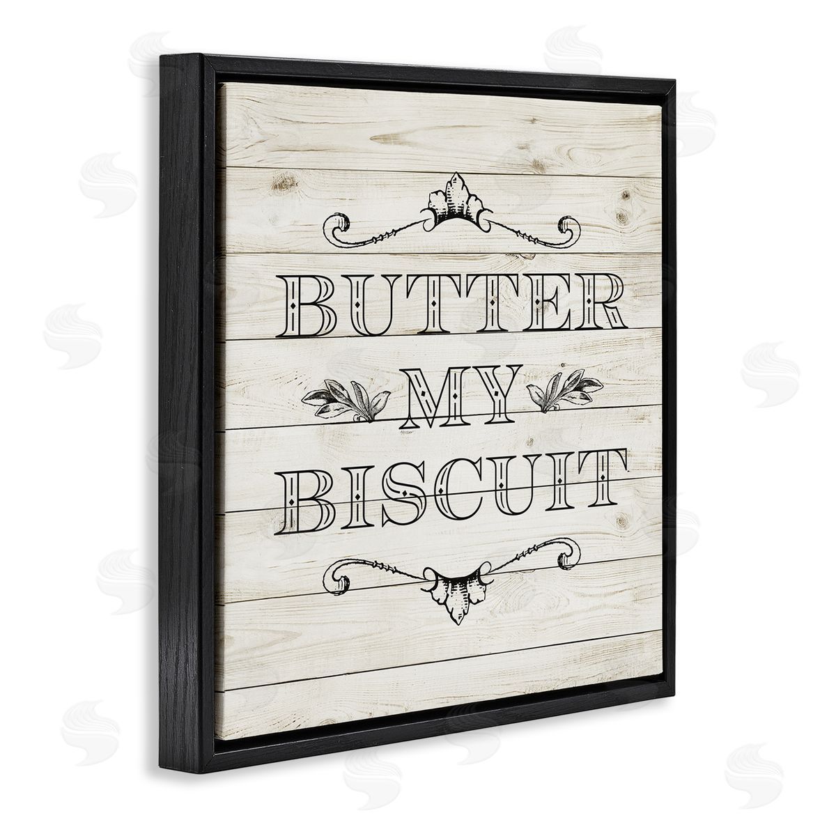 SD Graphics Studio Butter My Biscuit Sign Charming Beige Country Pattern Black Floating Frame Canvas Wall Art Print