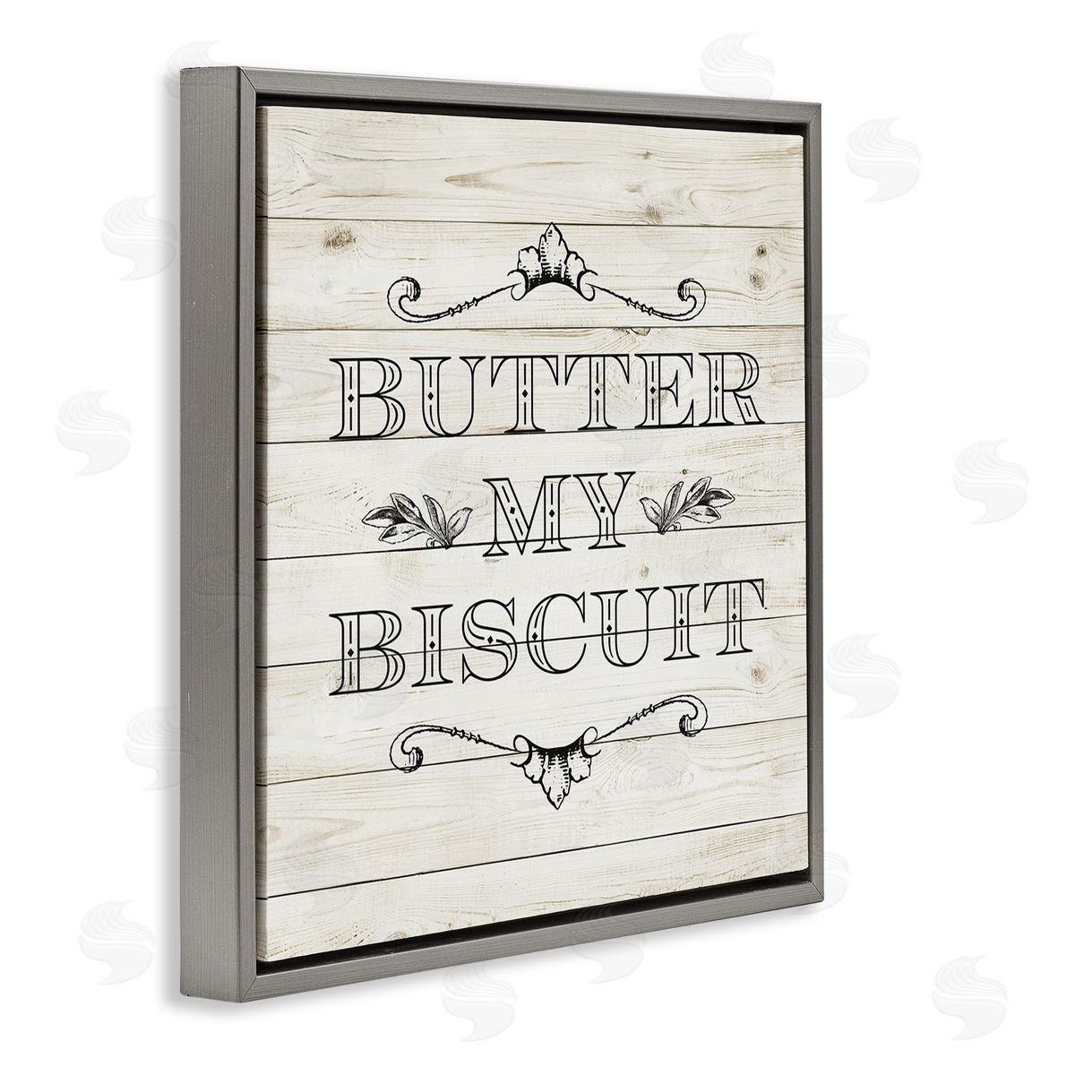 SD Graphics Studio Butter My Biscuit Sign Charming Beige Country Pattern Gray Floating Frame Canvas Wall Art Print