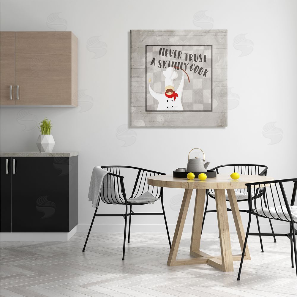 Milli Villa Never Trust Skinny Cook Phrase French Mustache Chef Canvas Wall Art in Room