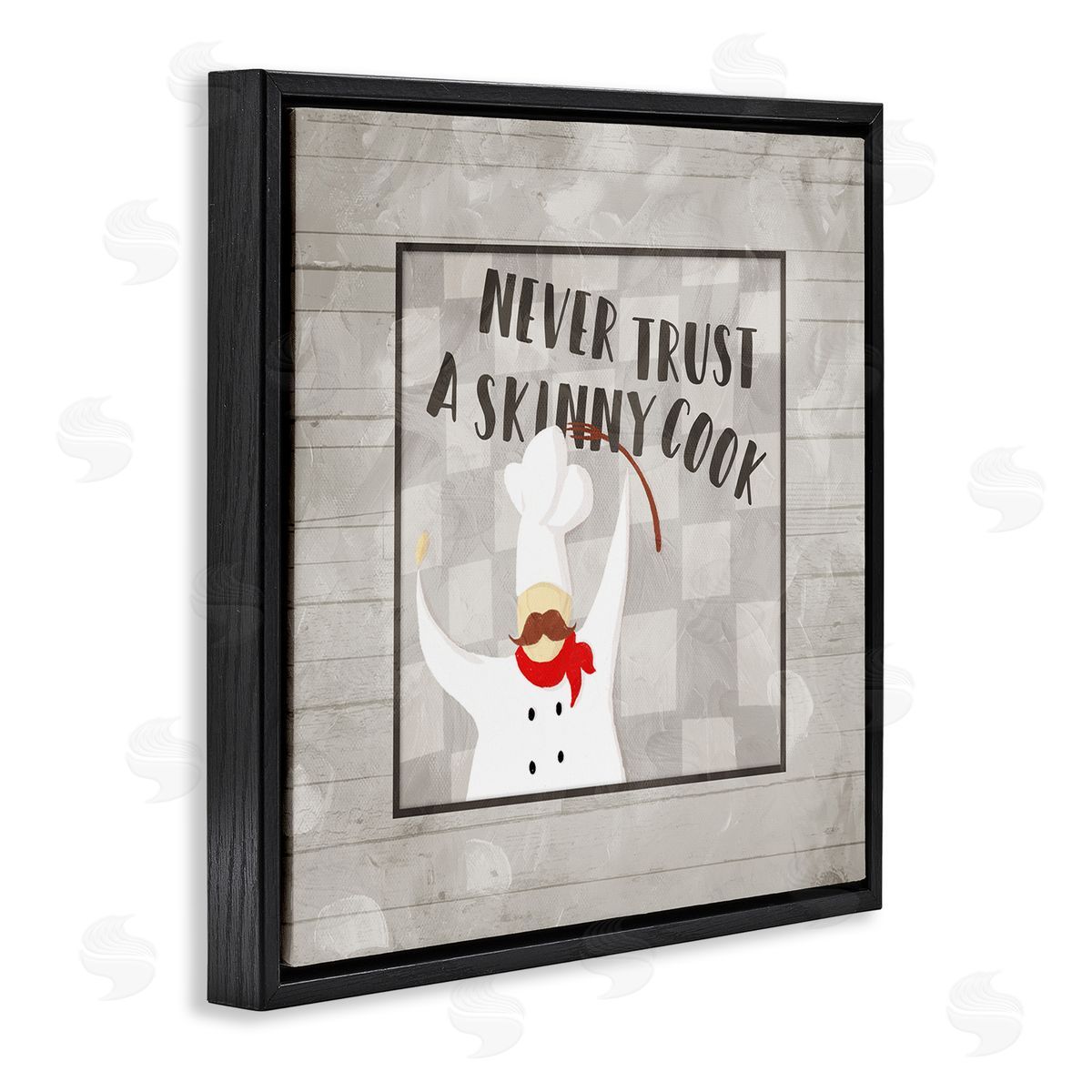 Milli Villa Never Trust Skinny Cook Phrase French Mustache Chef Black Floating Frame Canvas Wall Art Print
