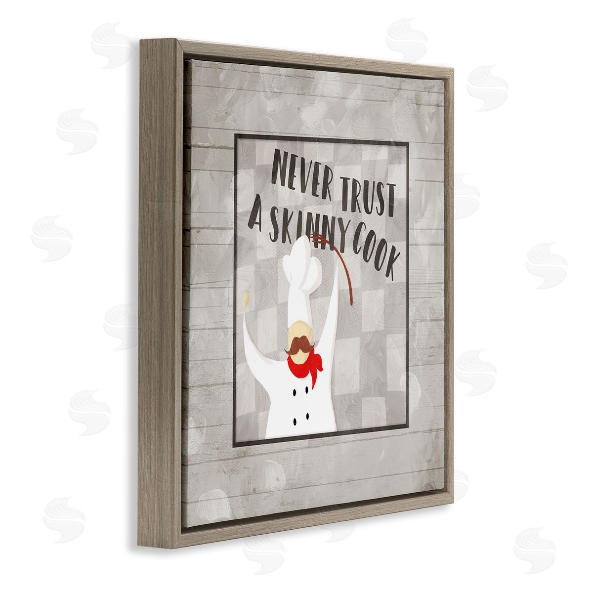 Milli Villa Never Trust Skinny Cook Phrase French Mustache Chef Brown Floating Frame Canvas Wall Art Print