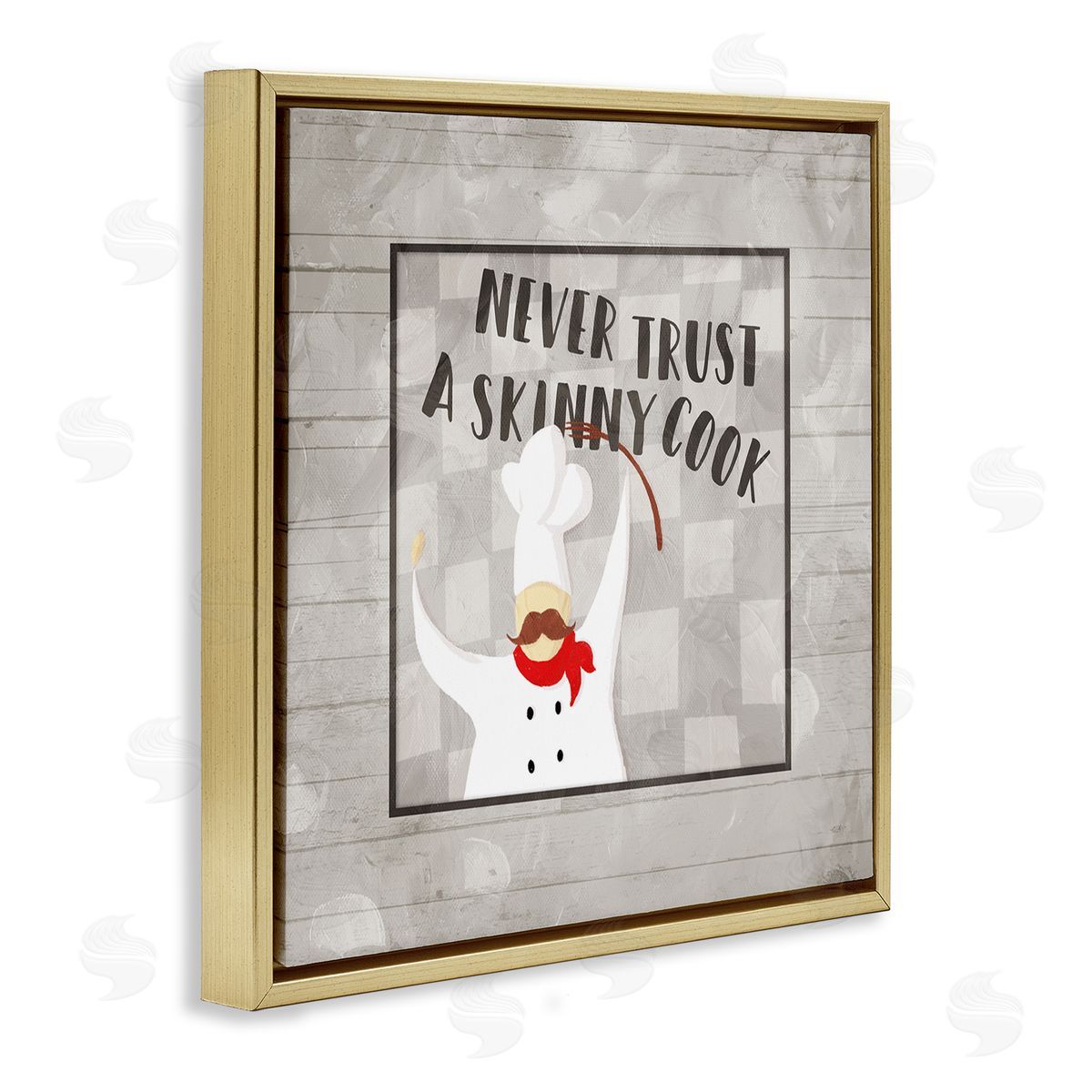 Milli Villa Never Trust Skinny Cook Phrase French Mustache Chef Gold Floating Frame Canvas Wall Art Print