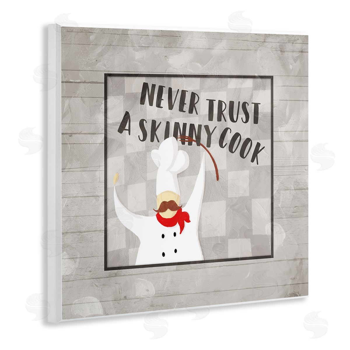 Milli Villa Never Trust Skinny Cook Phrase French Mustache Chef Wooden Wall Plaque Art Print