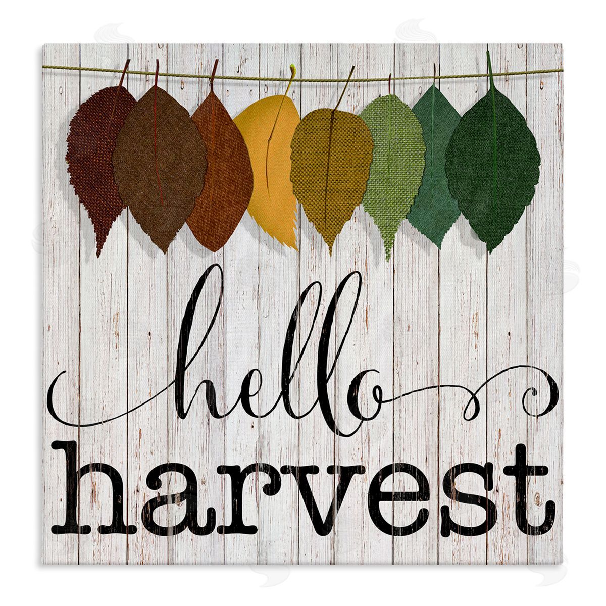 CAD Designs Hello Harvest Greeting Autumn Leaves Foliage Illustration Stretched Canvas Wall Art Print