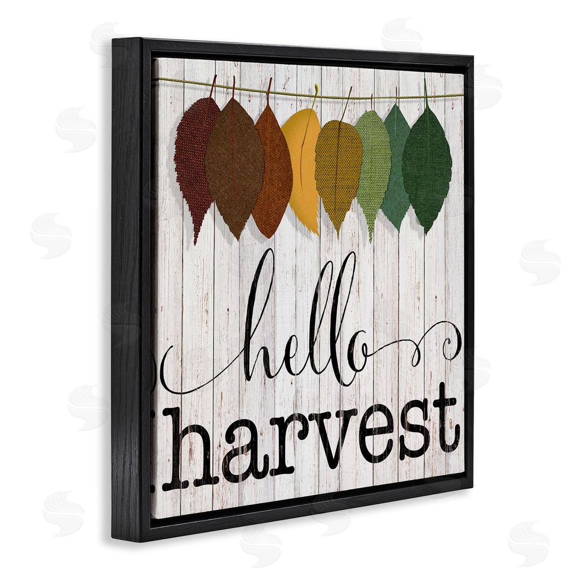 CAD Designs Hello Harvest Greeting Autumn Leaves Foliage Illustration Black Floating Frame Canvas Wall Art Print