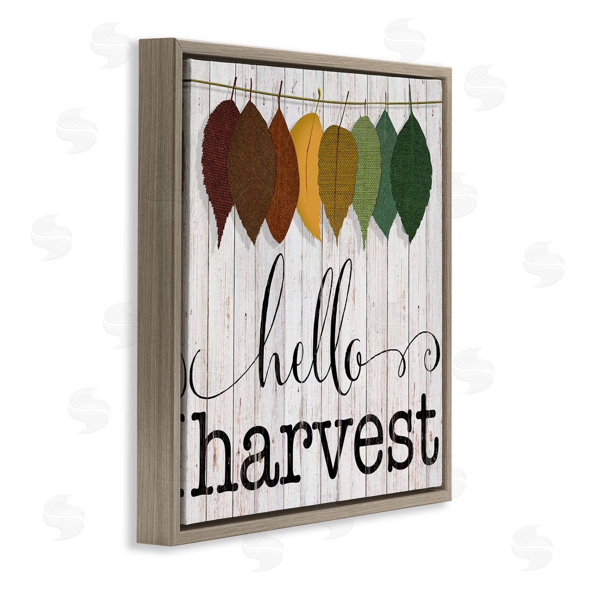 CAD Designs Hello Harvest Greeting Autumn Leaves Foliage Illustration Brown Floating Frame Canvas Wall Art Print