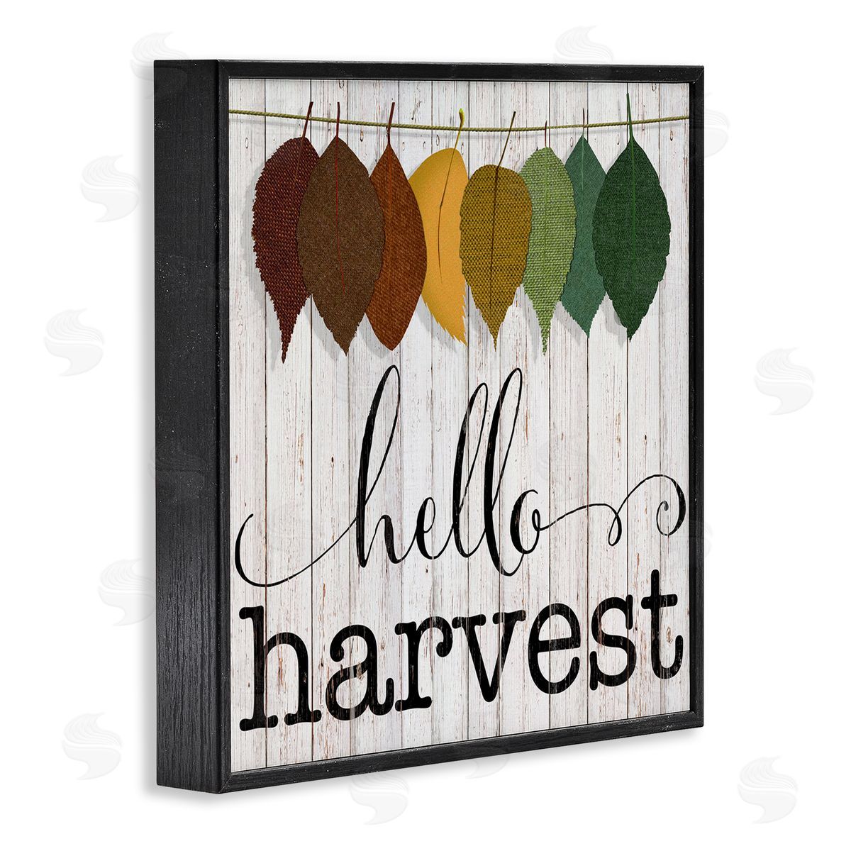 CAD Designs Hello Harvest Greeting Autumn Leaves Foliage Illustration Black Framed Glicee Wall Art Print