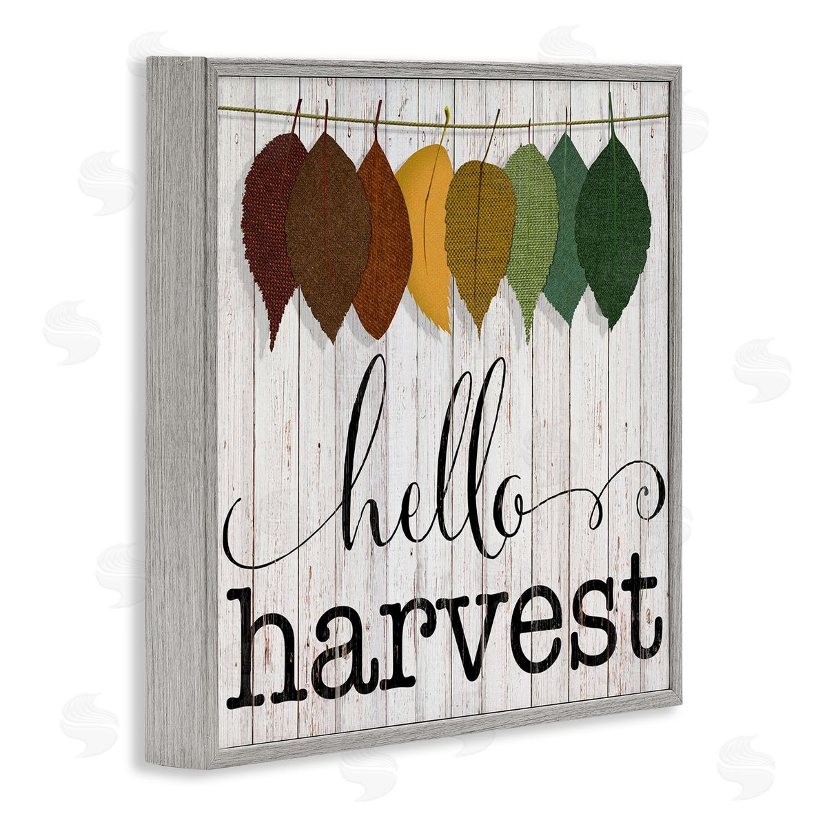 CAD Designs Hello Harvest Greeting Autumn Leaves Foliage Illustration Gray Framed Glicee Wall Art Print