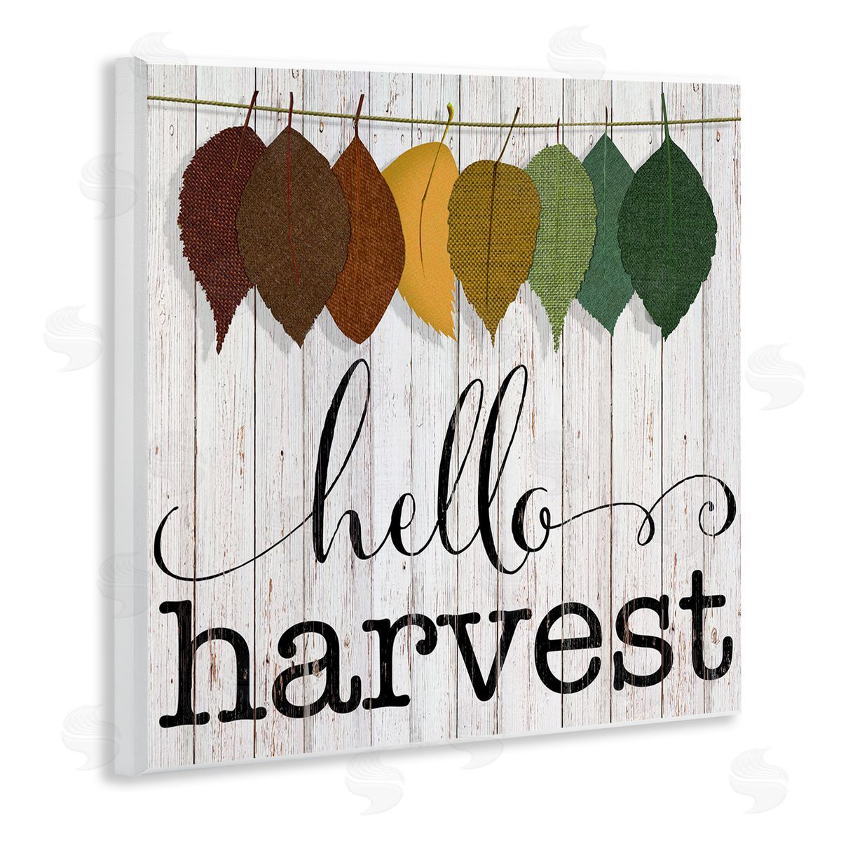 CAD Designs Hello Harvest Greeting Autumn Leaves Foliage Illustration Wooden Wall Plaque Art Print