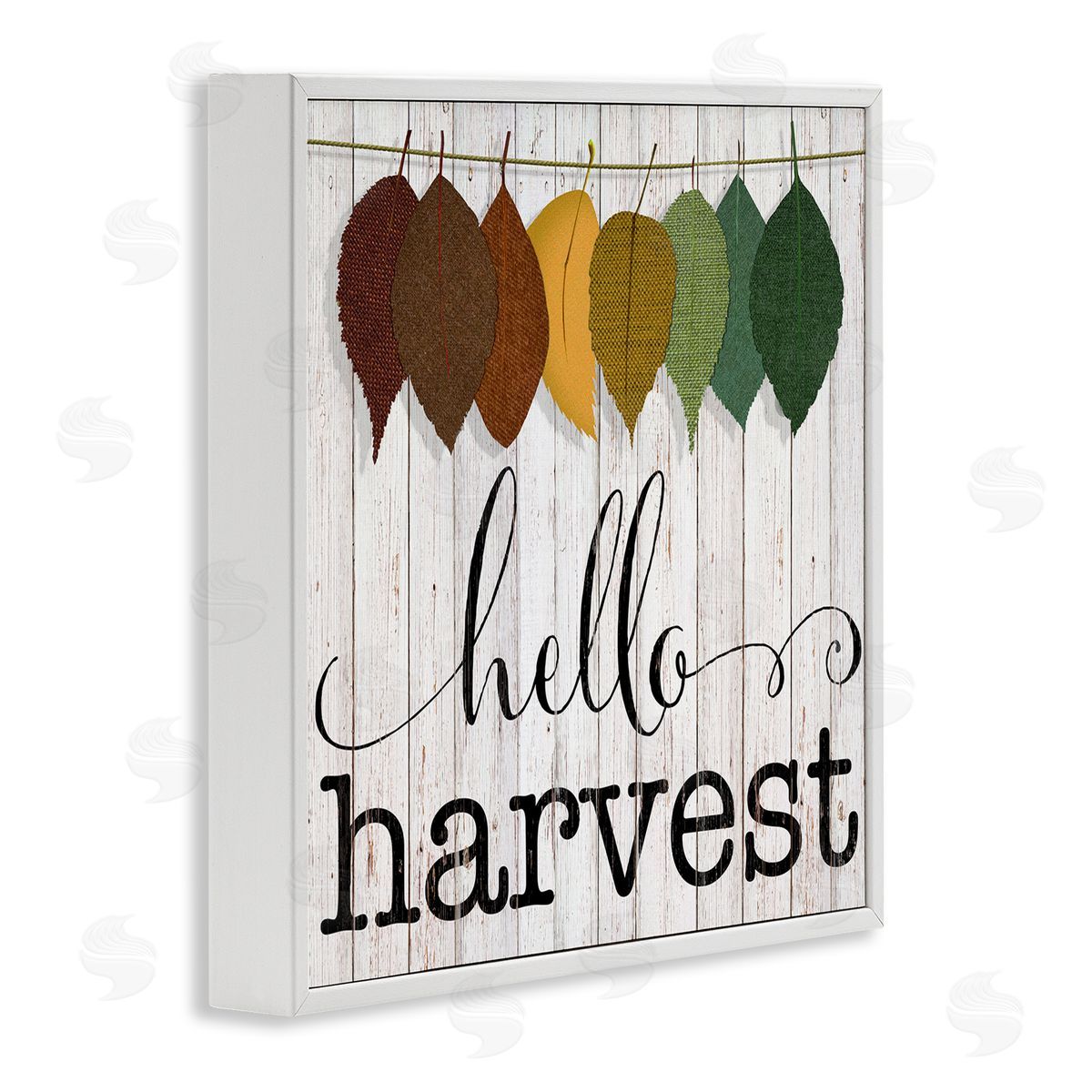 CAD Designs Hello Harvest Greeting Autumn Leaves Foliage Illustration White Framed Glicee Wall Art Print