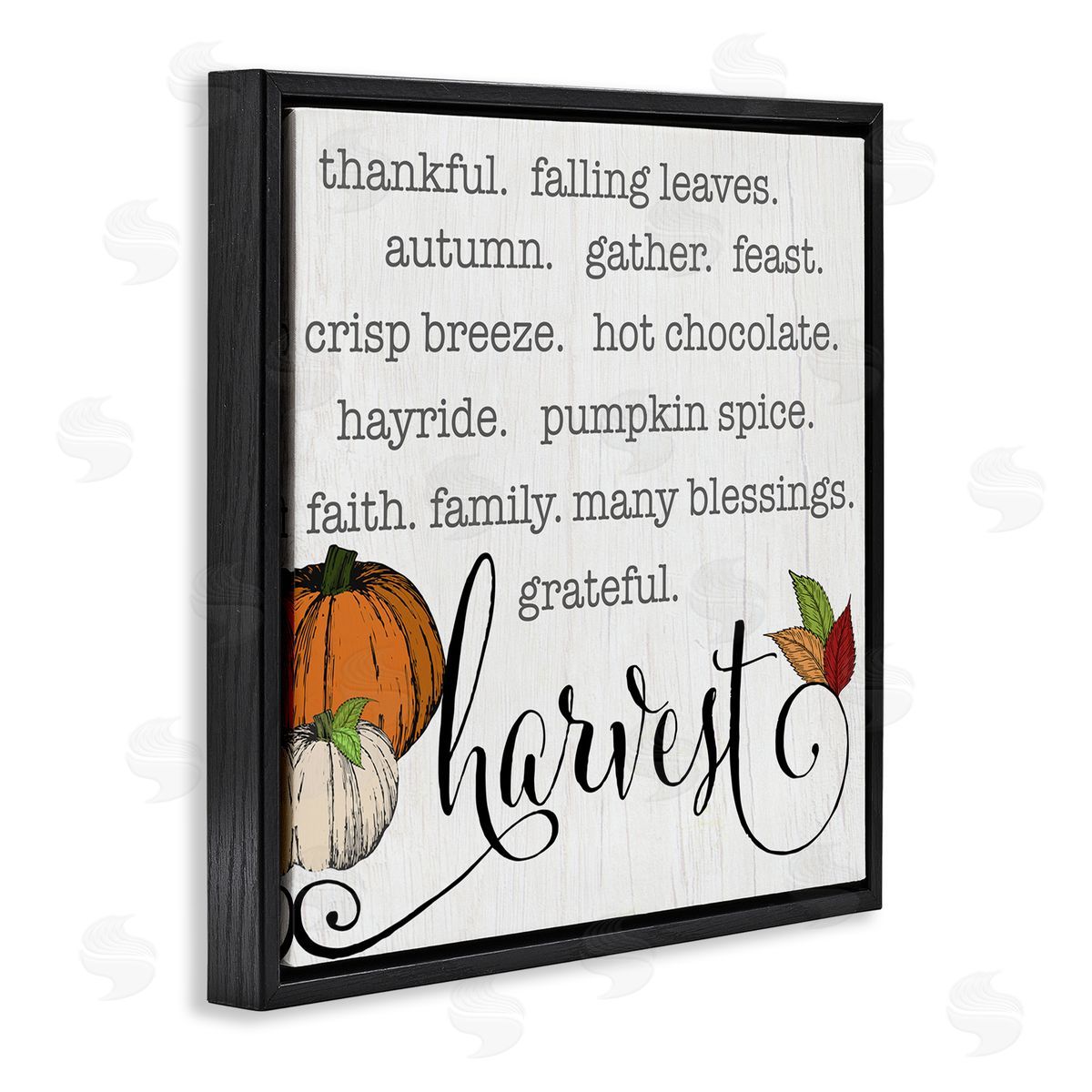 CAD Designs Fall Harvest Phrase List Farm Pumpkins Autumn Leaves Black Floating Frame Canvas Wall Art Print