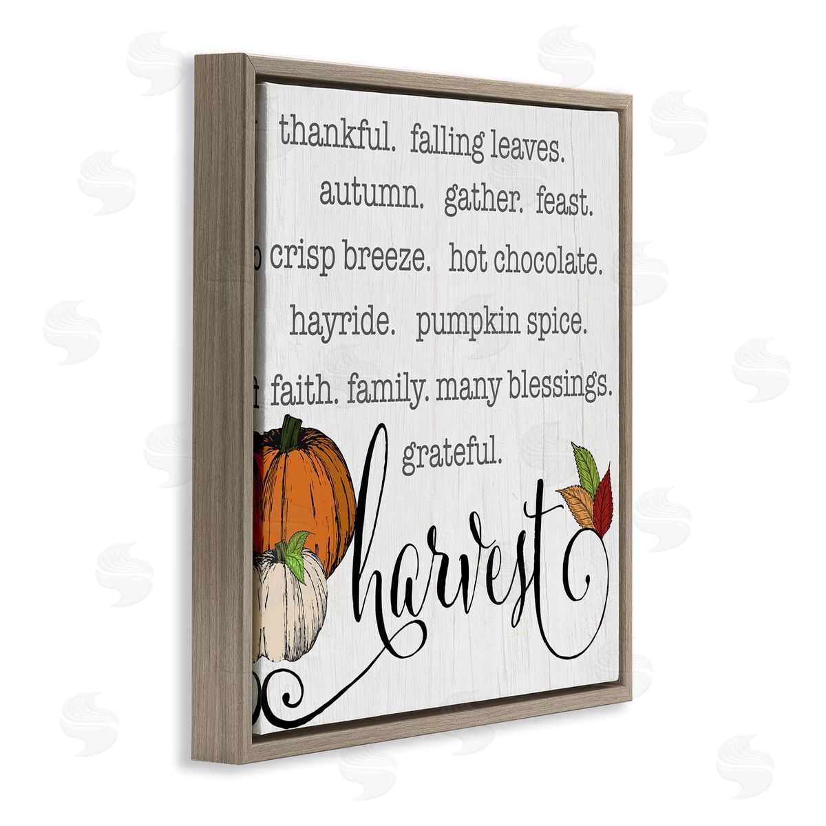 CAD Designs Fall Harvest Phrase List Farm Pumpkins Autumn Leaves Brown Floating Frame Canvas Wall Art Print