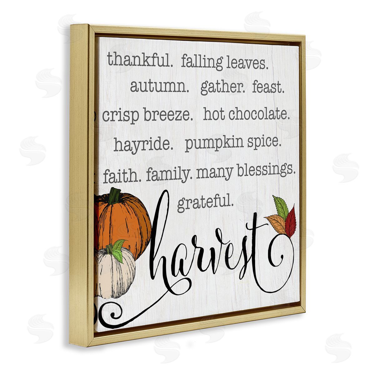 CAD Designs Fall Harvest Phrase List Farm Pumpkins Autumn Leaves Gold Floating Frame Canvas Wall Art Print