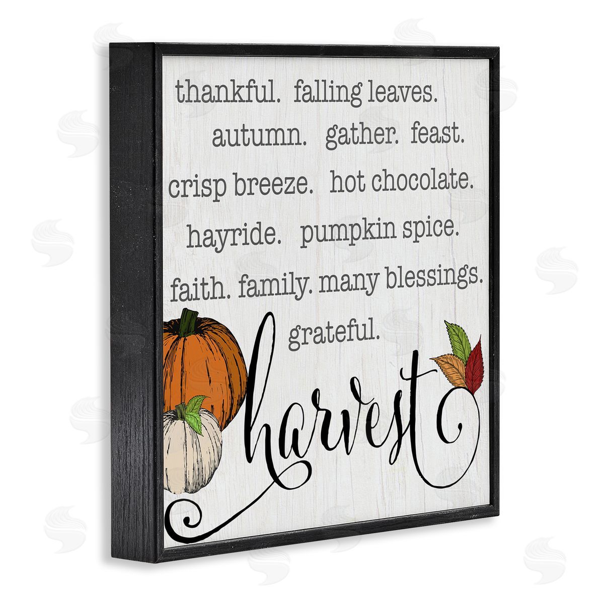 CAD Designs Fall Harvest Phrase List Farm Pumpkins Autumn Leaves Black Framed Glicee Wall Art Print