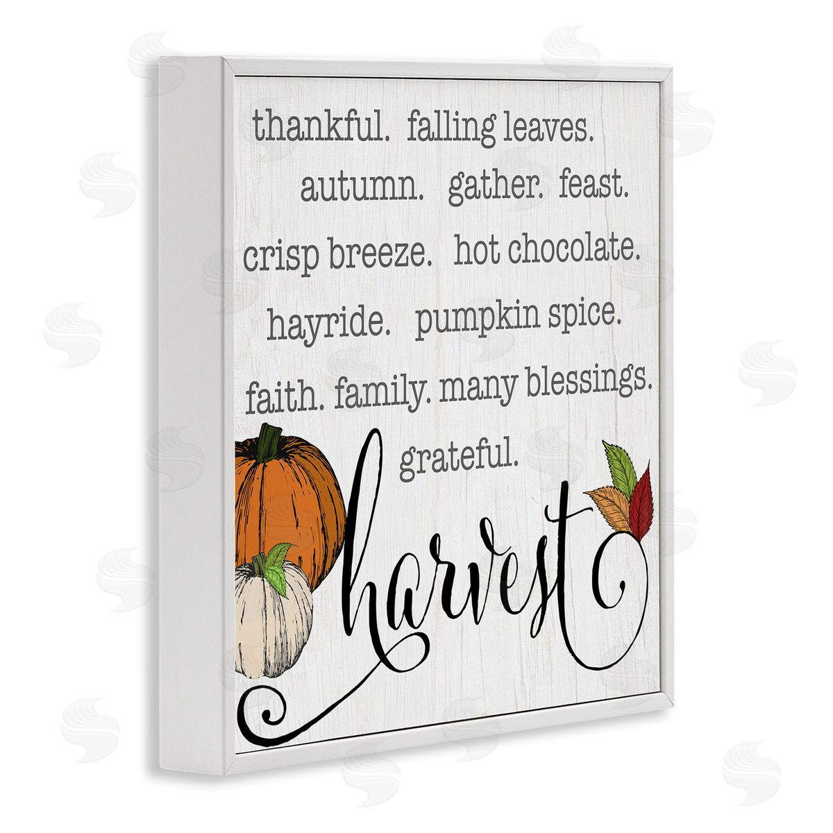 CAD Designs Fall Harvest Phrase List Farm Pumpkins Autumn Leaves White Framed Glicee Wall Art Print