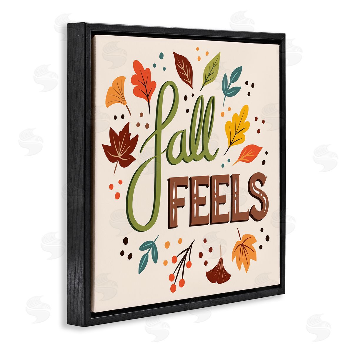 Jo Taylor Fall Feels Phrase Festive Harvest Foliage Autumn Leaves Black Floating Frame Canvas Wall Art Print