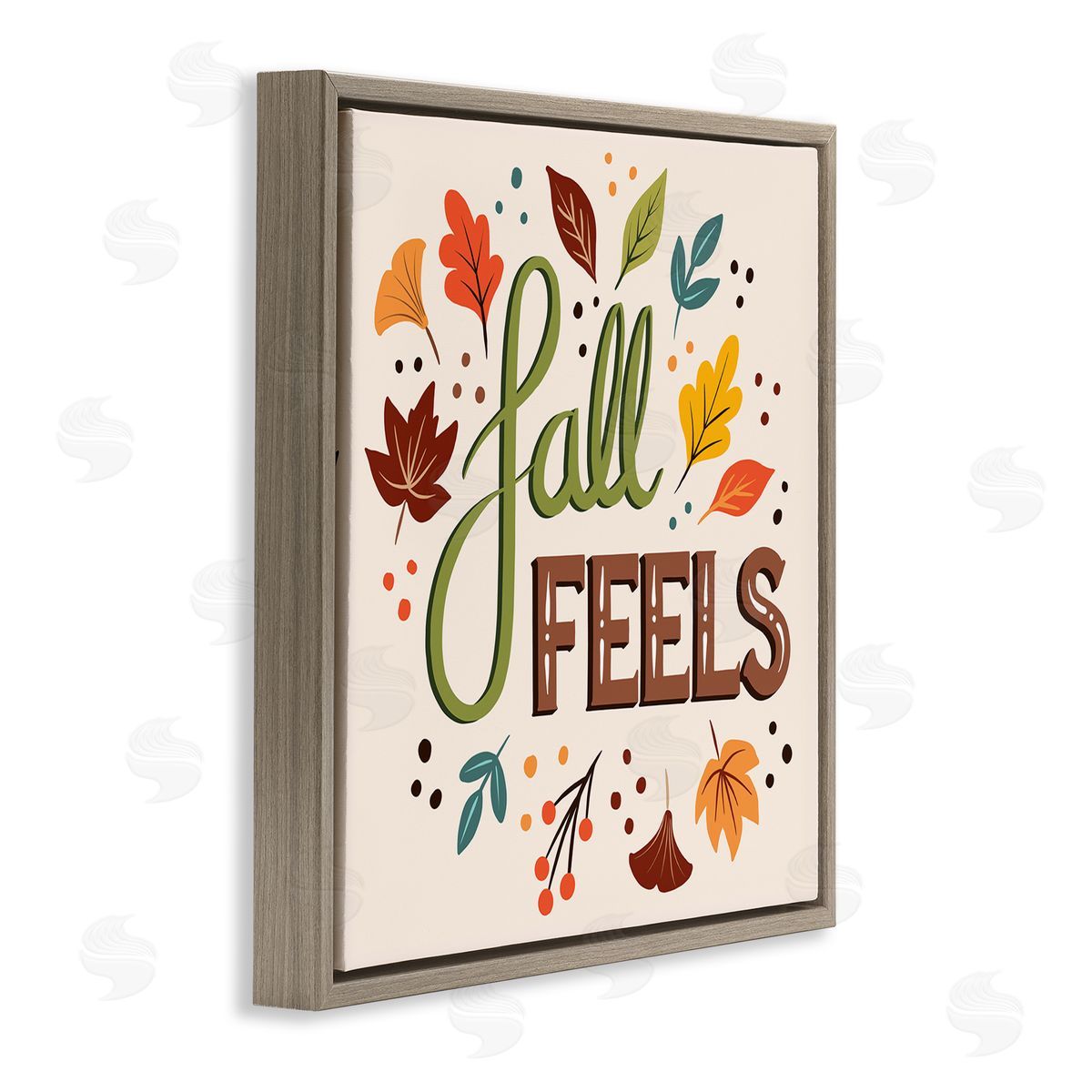 Jo Taylor Fall Feels Phrase Festive Harvest Foliage Autumn Leaves Brown Floating Frame Canvas Wall Art Print