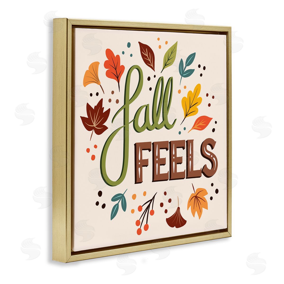 Jo Taylor Fall Feels Phrase Festive Harvest Foliage Autumn Leaves Gold Floating Frame Canvas Wall Art Print